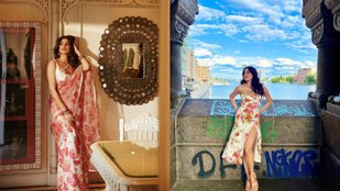 Jhanvi Kapoor looks very beautiful in floral printed saree or bodycon dress
