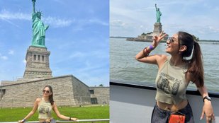 Anushka Sen having fun in New York, posing with Statue of Liberty