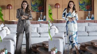 Sonakshi Sinha photoshoot in her new house, showed her glamorous avatar in check suit and Twill Draped Skirt Set