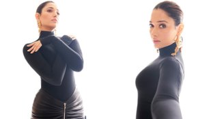 Tamannaah Bhatia showed glamorous style in turtle neck top, flaunted her curvy figure in body fit dress