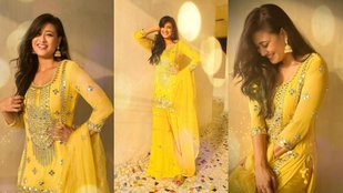 Shweta Tiwari wore yellow suit on Durga Panchami, looked very beautiful in Sharara