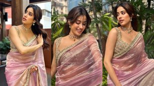 Jhanvi Kapoor looks beautiful in pink saree, gave ethnic vibe by wearing a bindi on her forehead