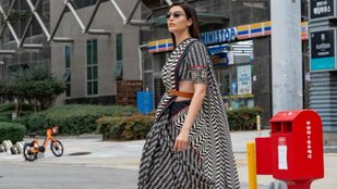 Karishma Tanna shows her swag in saree on the streets of Busan, South Korea