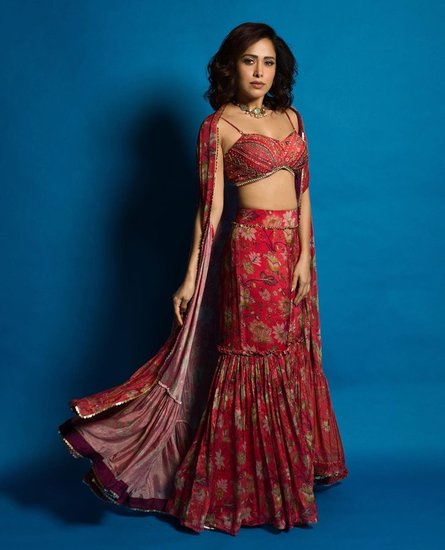 Nushrratt Bharuccha in red sharara set