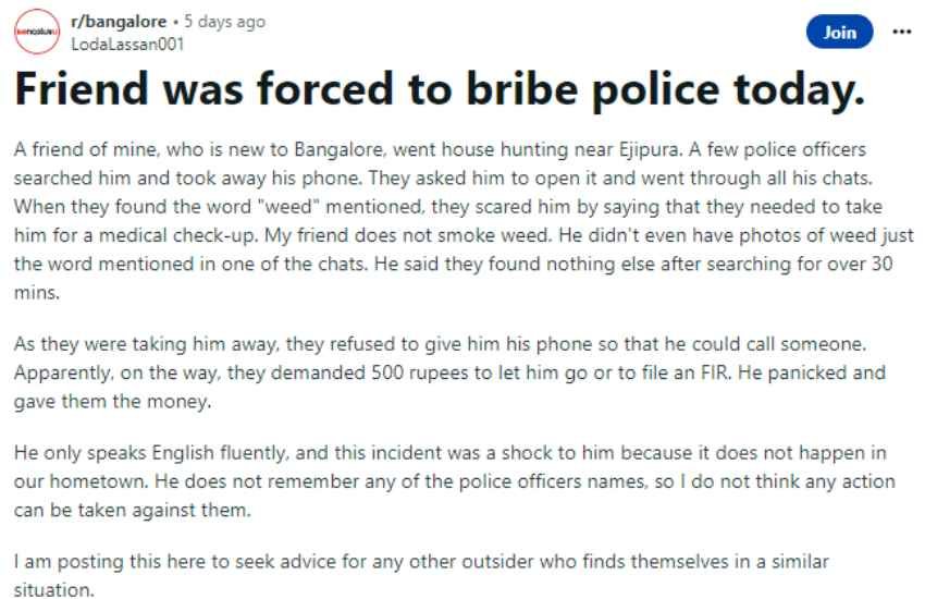 Bengluru Police Forced to Bribe_