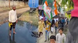 चुनाव प्रचार करने पहुंचे कांग्रेस प्रत्याशी तो गंदे पानी में खड़े होकर स्वागत के लिए खड़ा हुआ शख्स, देखिए आगे क्या हुआ