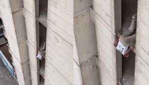 Man descends from building