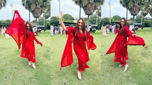 Sonakshi Sinha charming style seen in red suit, seen dancing after winning Filmfare Award