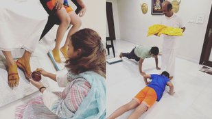 Aishwarya applied Mahavar on feet of father Rajinikanth, grandchildren paid obeisance on Diwali
