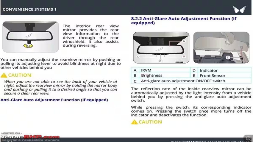 Mahindra XUV700 leaked brochure auto IRVM (Image: Team BHP)