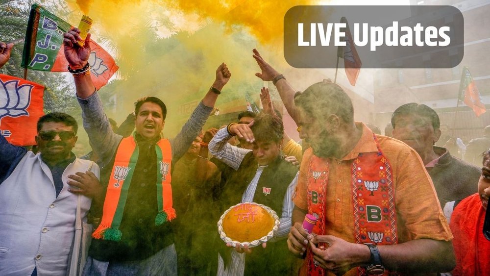 एमपी, राजस्थान, छत्तीसगढ़ में बीजेपी जबकि तेलंगाना में कांग्रेस ने जीत दर्ज की है। (PTI)