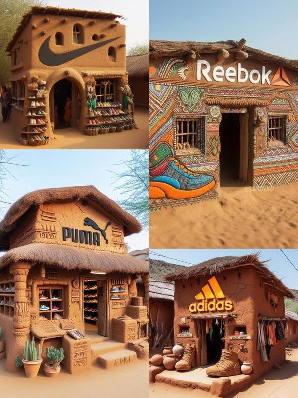 AI Photos: Famous sports brands Shoe shop in hut