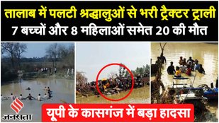 A trolley filled with devotees fell into a pond in Kasganj