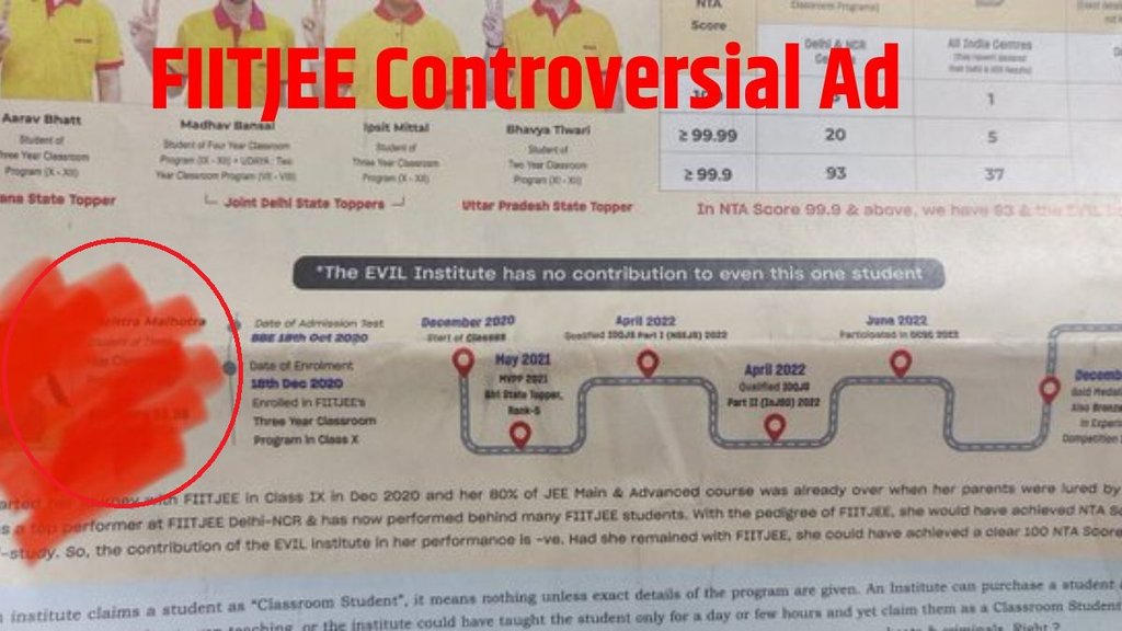 FIITJEE, FIITJEE ad, FIITJEE advertisement, FIITJEE controversy, FIITJEE Controversial Ad