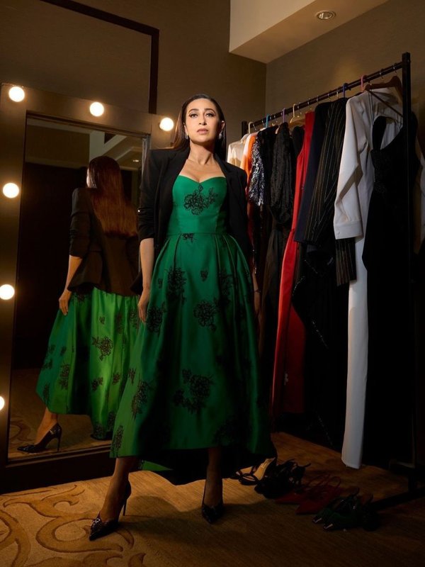 Karisma Kapoor Green emerald strapless gown price