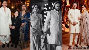Indian celebrity pre-wedding style highlights, Radhika Merchant Tarun Tahiliani lehenga, Nita Ambani Manish Malhotra Kanchipuram saree, Deepika Padukone bandhani saree fashion,