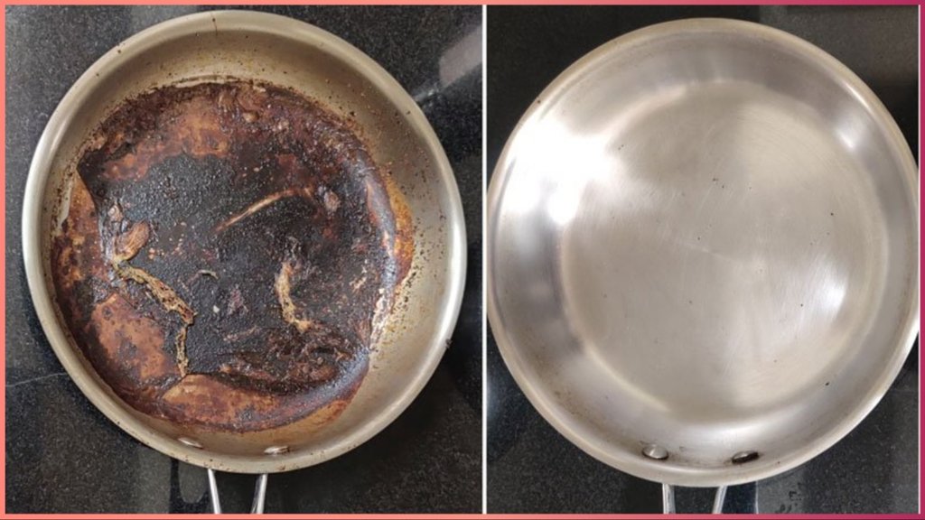 how to clean burnt steel utensils