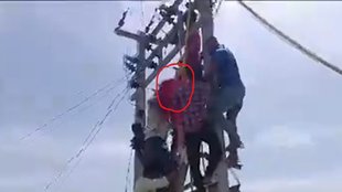 gorakhpur wife climbs on electric poll