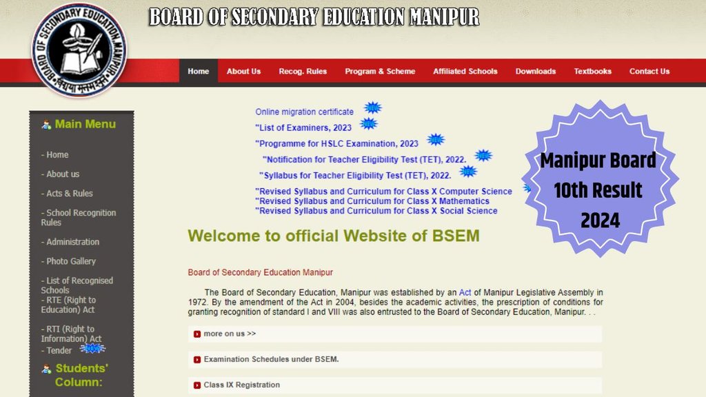 Manipur Board, BSEM HSLC 10th Result 2024
