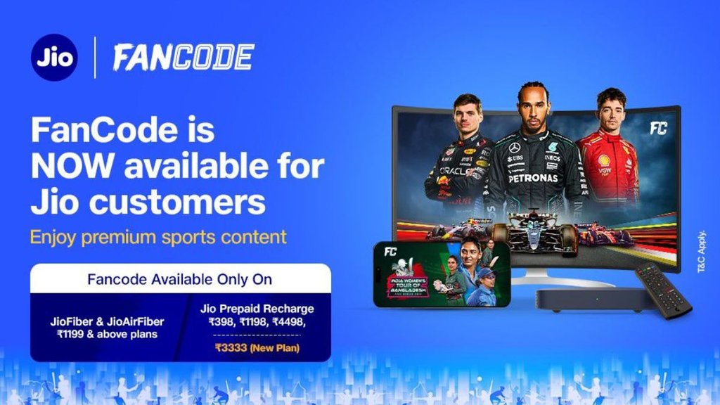 Jio FanCode, reliance Jio, Jio Prepaid Plan, Jio New 3333 rupees plan