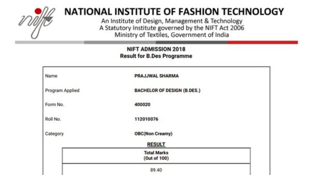 NIFT results 2024 For MDes, MFTech, MFM; Score Card Download Link