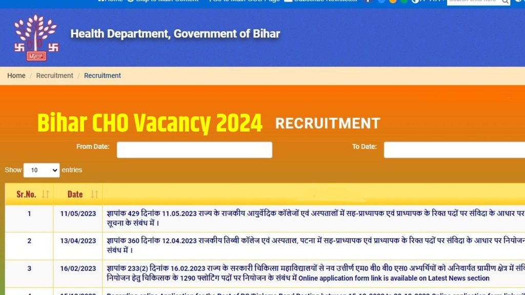 bihar sarkari naukri, bihar cho bharti 2024, bihar cho vacancy, bihar cho notification 2024, bihar government job 2024, cho recruitment 2024 bihar