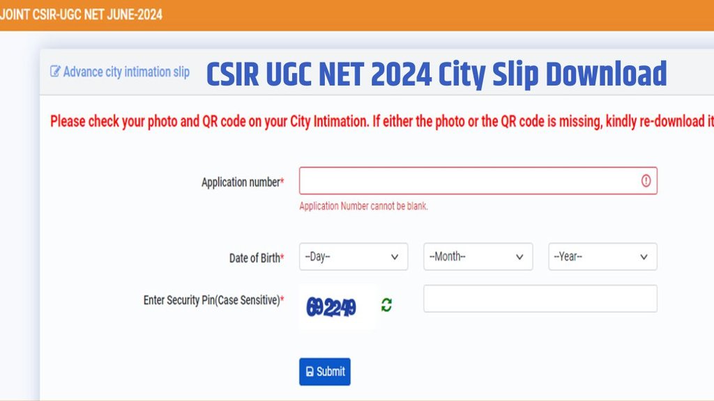 CSIR UGC NET 2024, Joint UGC NET City Slip, csirnet.nta.ac.in