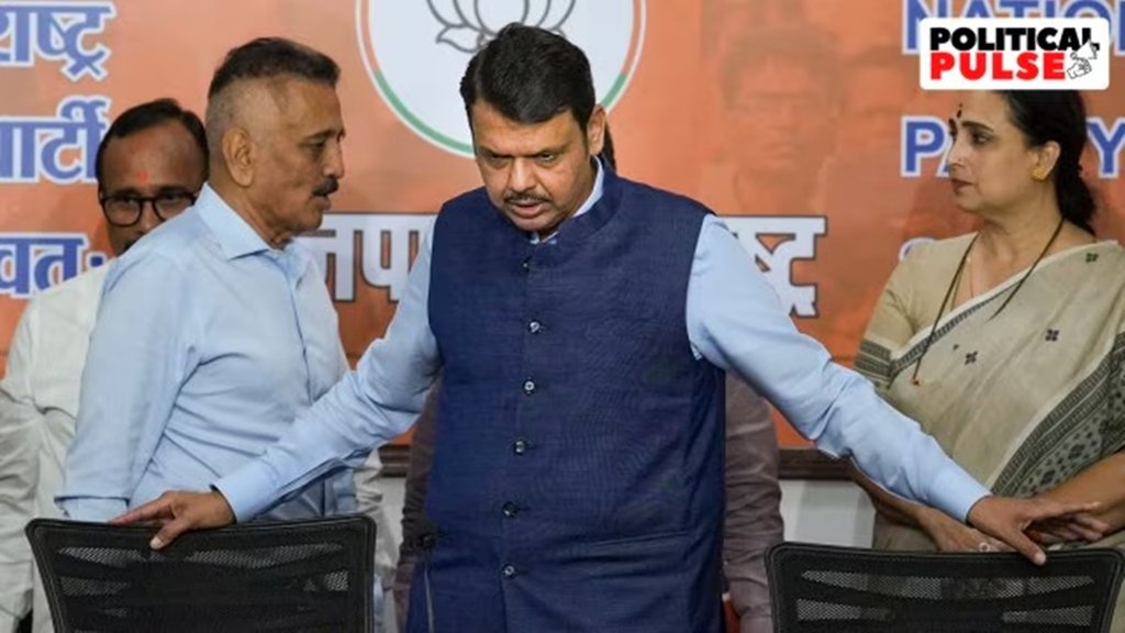 बुधवार, 5 जून, 2024 को मुंबई में बीजेपी कार्यालय में एक प्रेस कॉन्फ्रेंस के दौरान महाराष्ट्र के उपमुख्यमंत्री देवेंद्र फडणवीस। (फोटो- पीटीआई)