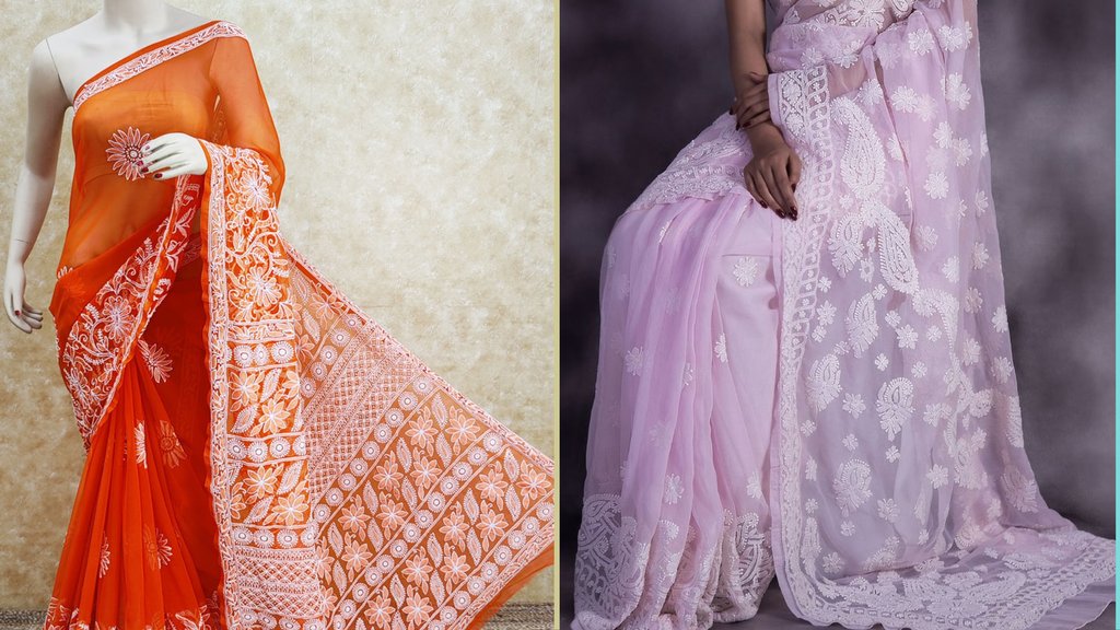 lucknowi chikankari saree
