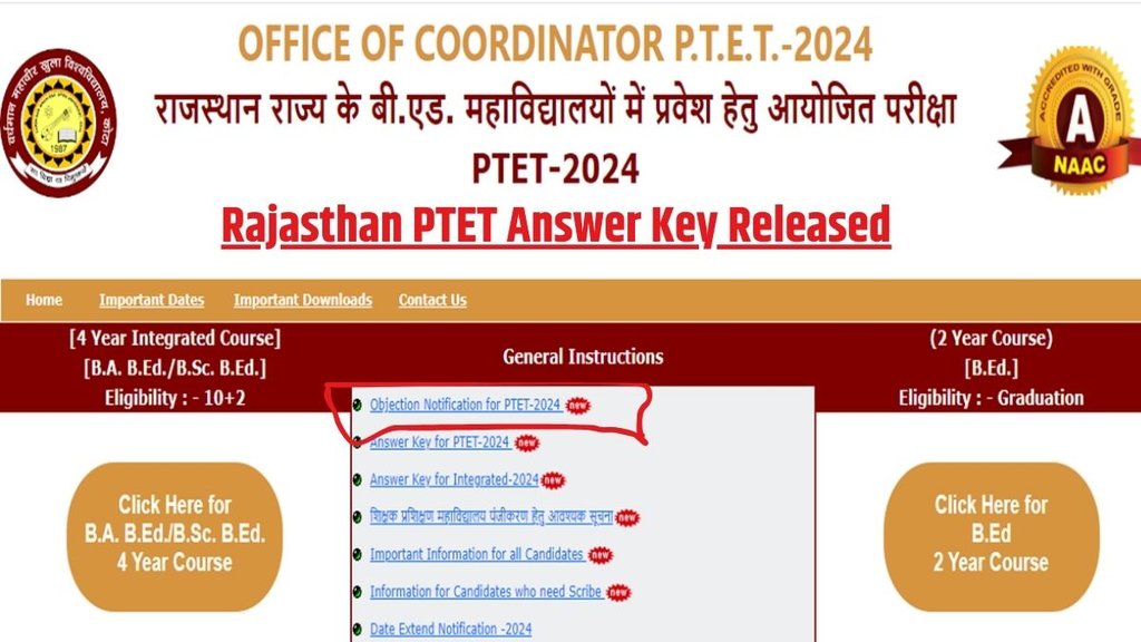 Rajasthan PTET Answer key, PTET Result, Answer key released