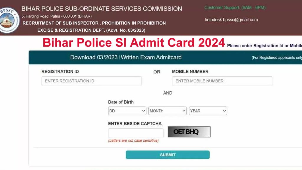 bihar police si prohibition mains admit card 2024, bihar police si mains admit card 2024