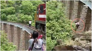 Train Viral Video, Couple jump bridge, Rajasthan pali video.