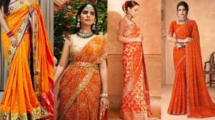 orange saree look