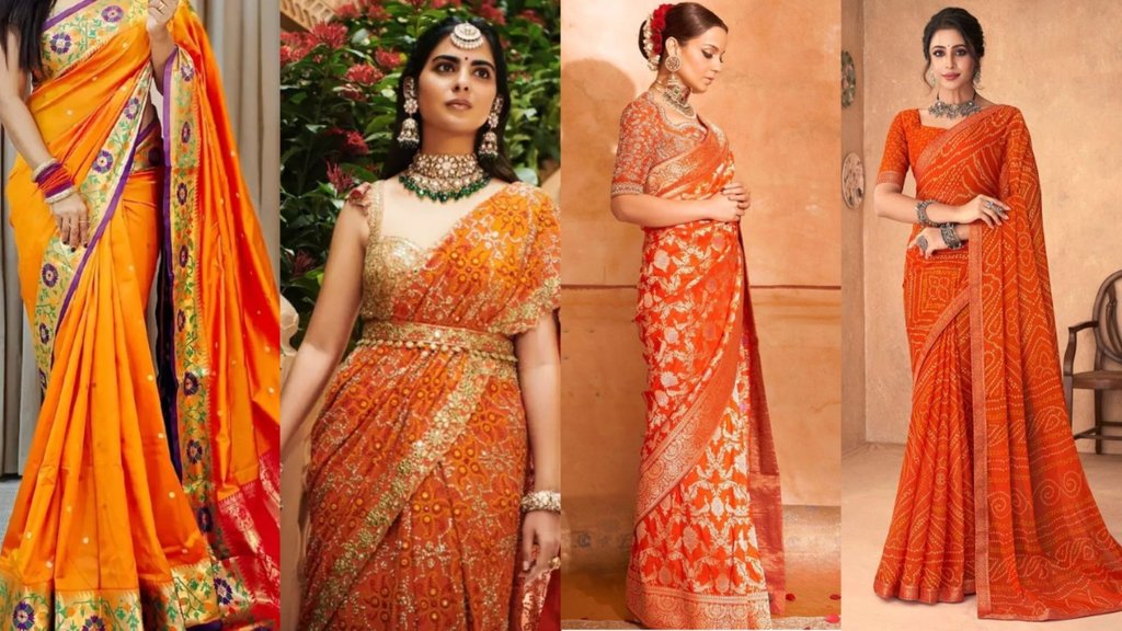 orange saree look orange saree look