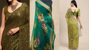 Olive Green sawan special saree