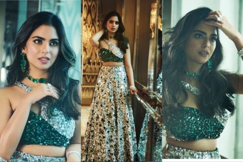 अनंत अंबानी और राधिका मर्चेंट के संगीत में अपने तीसरे लुक के लिए, ईशा अंबानी ने इस बेहद खूबसूरत ड्रेस को चुना था। ये मनीष मल्होत्रा ने डिजाइन किया था। (P.C.@viralbhayani)  