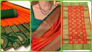 Orange green chanderi saree for sawan 2024