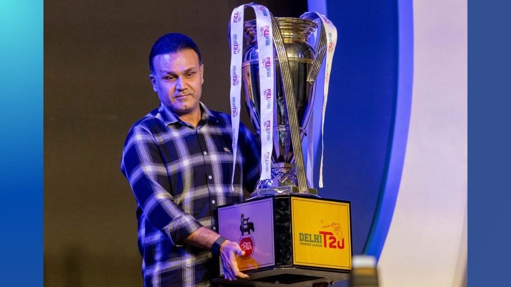 Delhi Premier League, DPL 2024, Virender Sehwag With Delhi Premier League Trophy, Cricket News