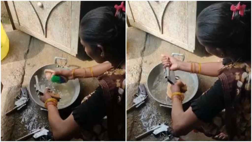 Morena News, Madhya pradesh News, Madhya pradesh women, Gun wash video, viral video,