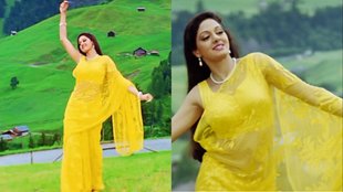 Yellow chiffon saree look in hindi