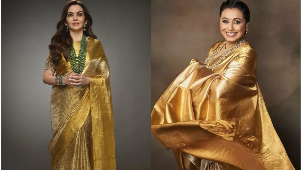 saree for classy look with contrast blouse