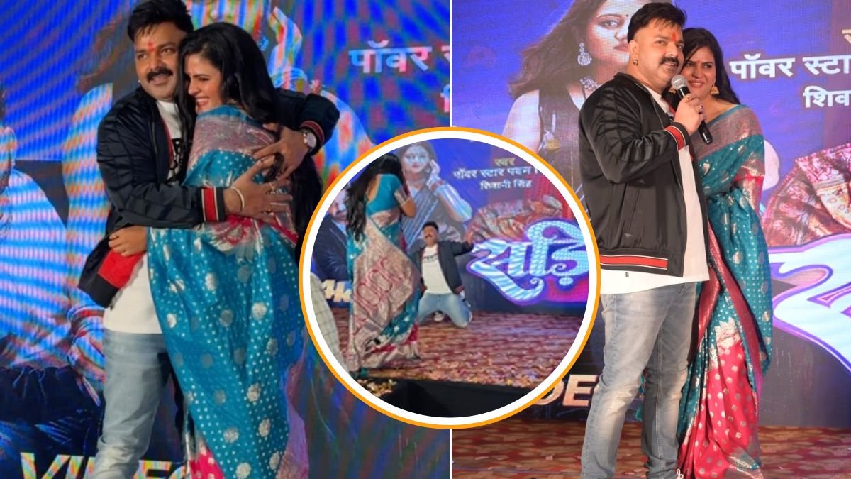 Bhojpuri Adda, Pawan Singh, Pawan Singh Welcomes Chandani Singh On his Knees