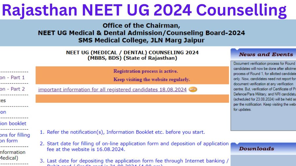 NEET UG Counselling 2024, Rajasthan neet ug counselling 2024 registration