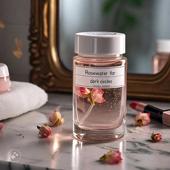 गुलाब जल (Rosewater for dark circles): कॉटन पैड को गुलाब जल में भिगोकर अपनी आंखों के नीचे रखें। इन्हें 10-15 मिनट के लिए लगा रहने दें। गुलाब जल के सूजन-रोधी और एंटीऑक्सीडेंट गुण सूजन और काले घेरों को कम करने में मदद करते हैं। (P.C. Meta AI)