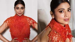 Shriya Saran Sizzles In A Backless orange Gown