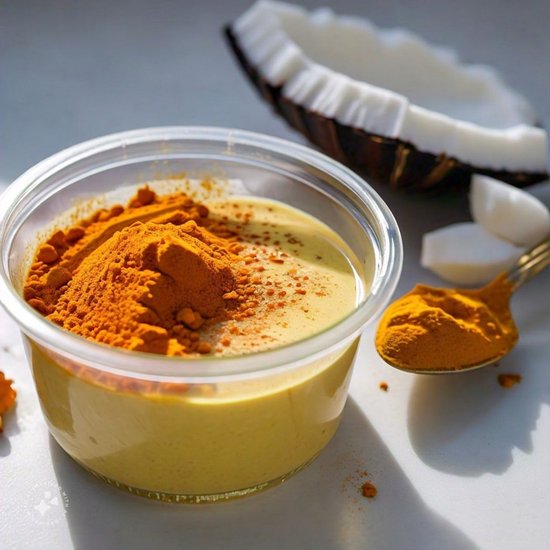 हल्दी और नारियल तेल (Turmeric and Coconut Oil for dark circles): 1 चम्मच हल्दी पाउडर में 1 चम्मच नारियल तेल मिलाएं। पेस्ट को अपनी आंखों के नीचे लगाएं और 15-20 मिनट के लिए छोड़ दें। हल्दी के सूजन रोधी गुण और नारियल तेल के मॉइस्चराइजिंग गुण काले घेरों को कम करने में मदद करते हैं। (P.C. Meta AI)