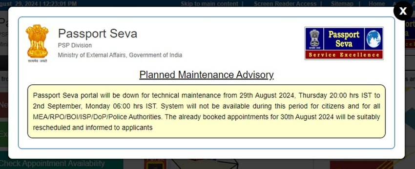 passport seva down