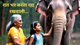 wild elephant saved Grandmother and Granddaughter in flood
