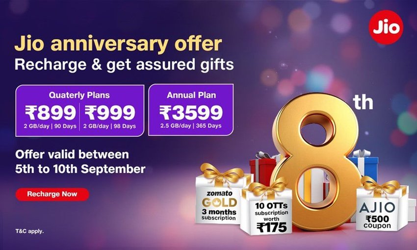reliance Jio 8th anniversary offer