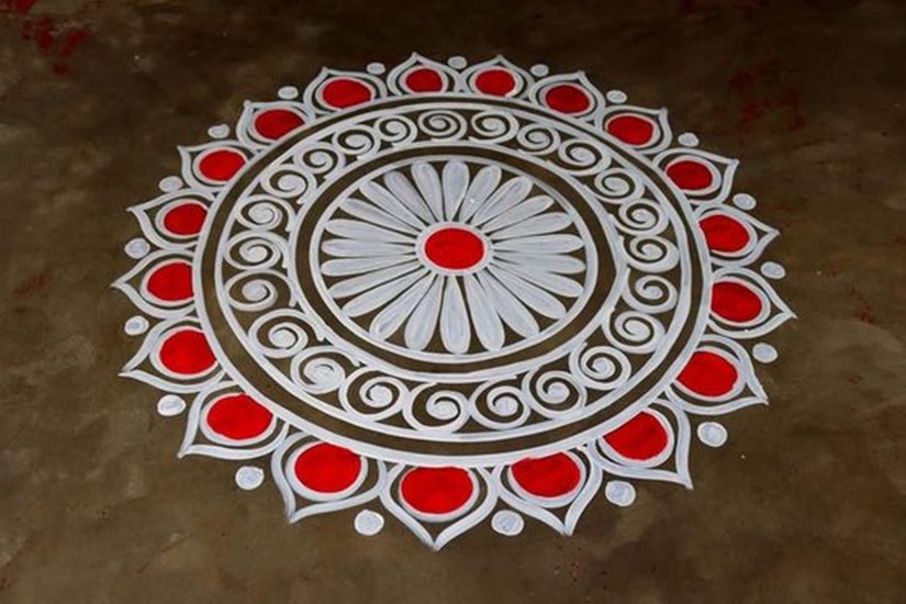 Festive floor art for Navratri